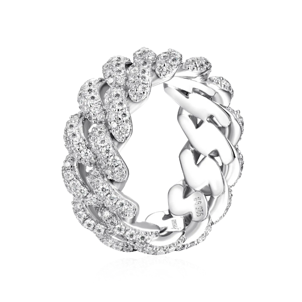 Men’s Moissanite Chain Ring – 925 Sterling Silver Cuban Link Iced Out Band