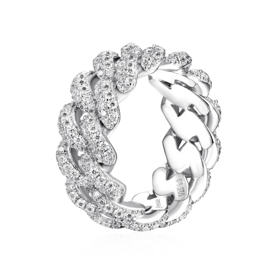Men’s Moissanite Chain Ring – 925 Sterling Silver Cuban Link Iced Out Band