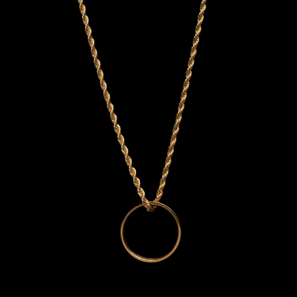 18K Gold Ring Pendant Rope Chain – Stainless Steel Unisex Necklace