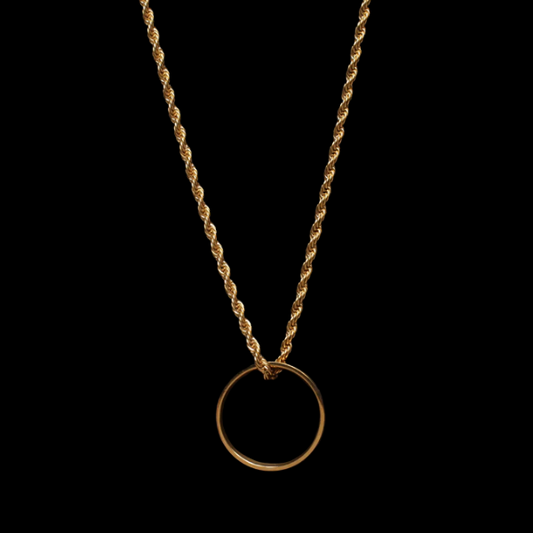 18K Gold Ring Pendant Rope Chain – Stainless Steel Unisex Necklace