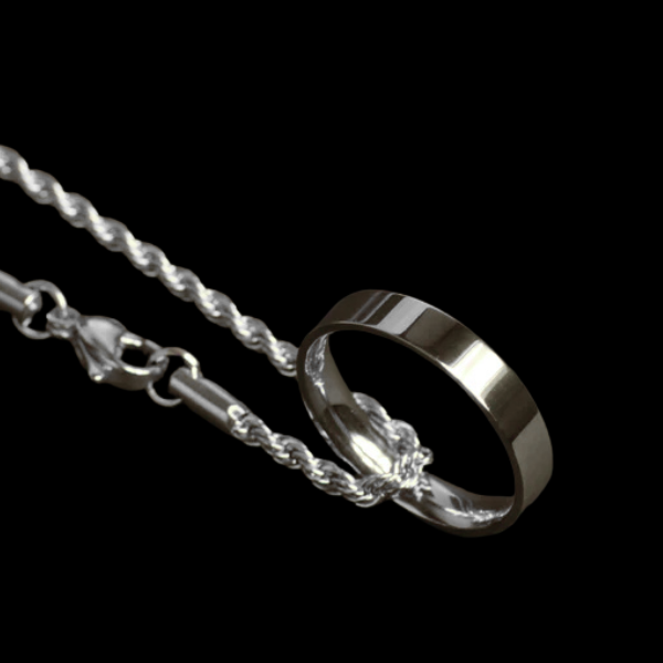 18K Gold Ring Pendant Rope Chain – Stainless Steel Unisex Necklace